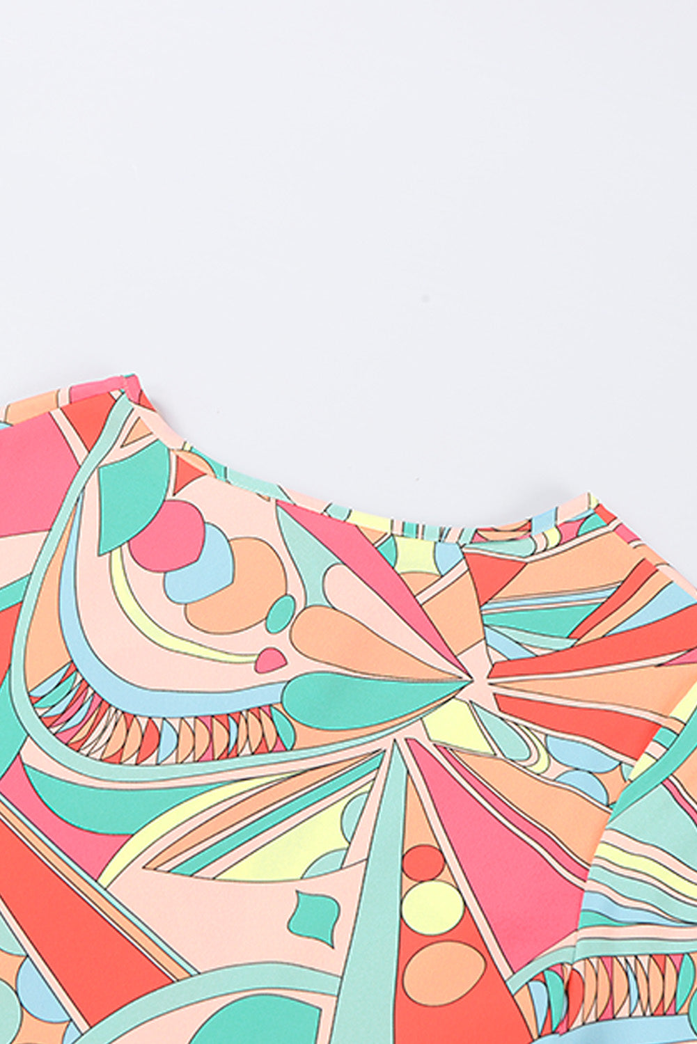 Multicolor Abstract Geometrisch Print Kwastje Strik Uitlopende Jurk