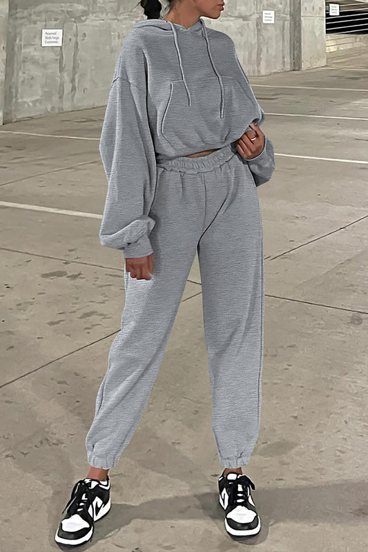 Ensemble de vêtements de sport gris uni avec sweat à capuche et pantalon de jogging