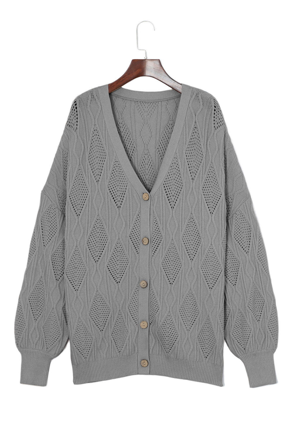 Abrikoos Plus Size Gebreid Uitgehold Knoopsluiting Cardigan