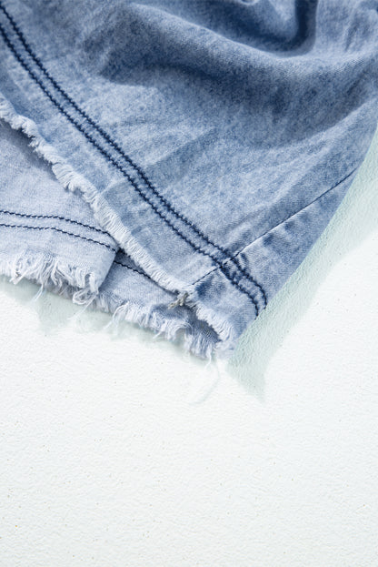 Hemelsblauwe Acid Wash V-hals gelaagde denimjurk