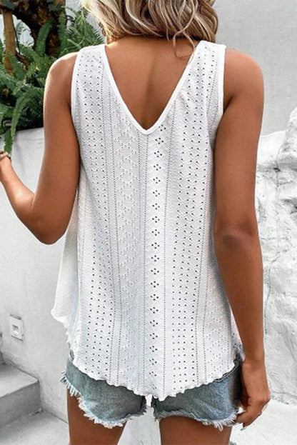 Mist Green Lace Crochet Splicing V Neck Loose Fit Tank Top