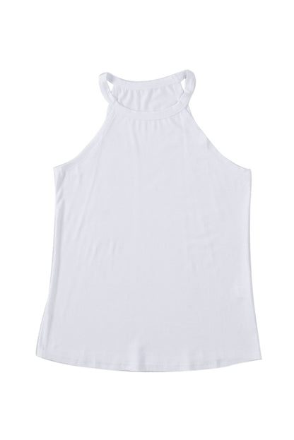 White Solid Color Crew Neck Tank Top