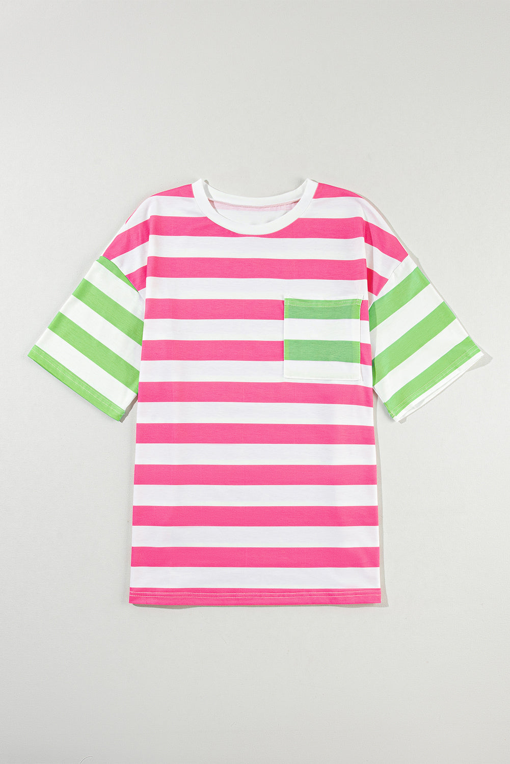 Roze streep contrast patch zak drop mouw T-shirt