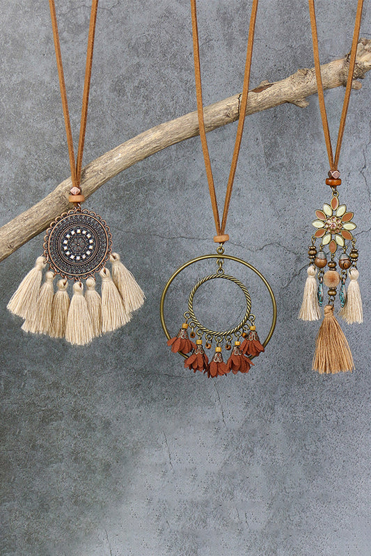 Meerkleurige 3-delige Bohemian Retro kwasthanger ketting 