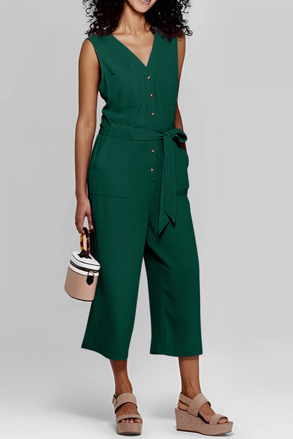 Zwarte geknoopte mouwloze cropped jumpsuit met sjerp