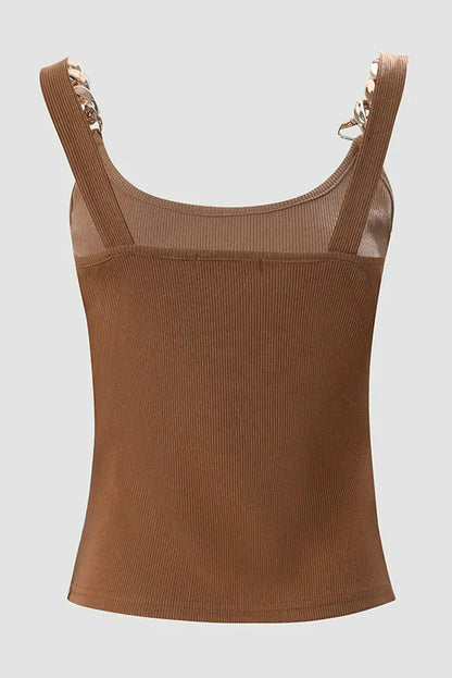 Bruin gouden kettingbandjes Ribgebreide tanktop