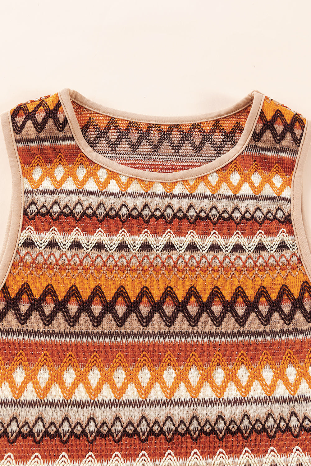 Oranje gestreepte en geo-jacquard gebreide tanktop