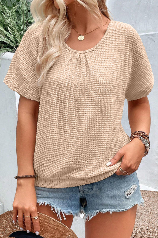 T-shirt texturé grande taille avec empiècement en dentelle guipure beige