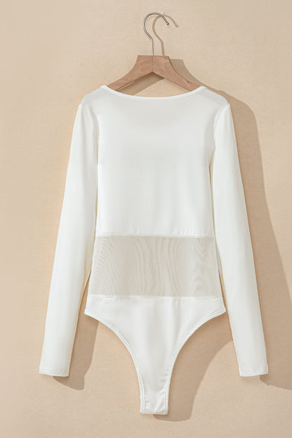 Witte mesh patchwork body met lange mouwen