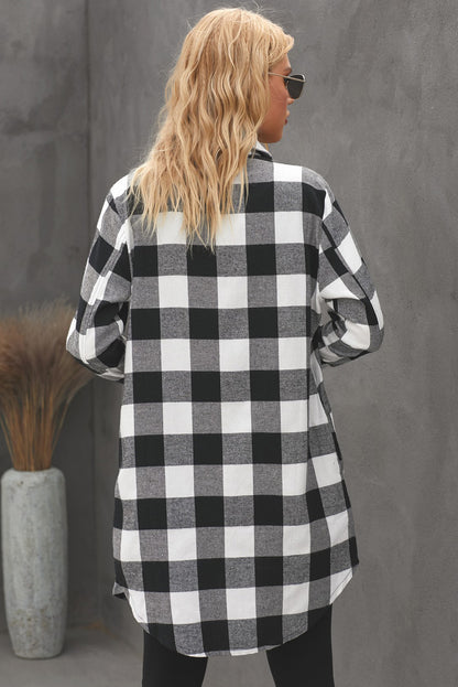 Brown Turn-down Collar Plaid Shirt Coat