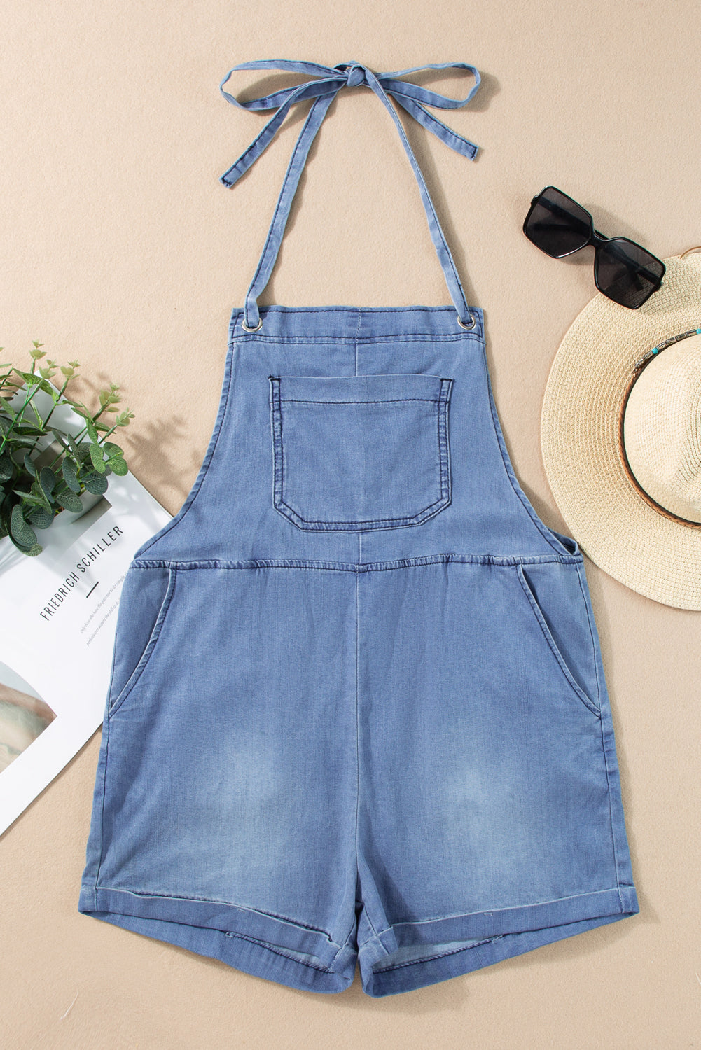 Black Grommet Tie Straps Casual Denim Romper