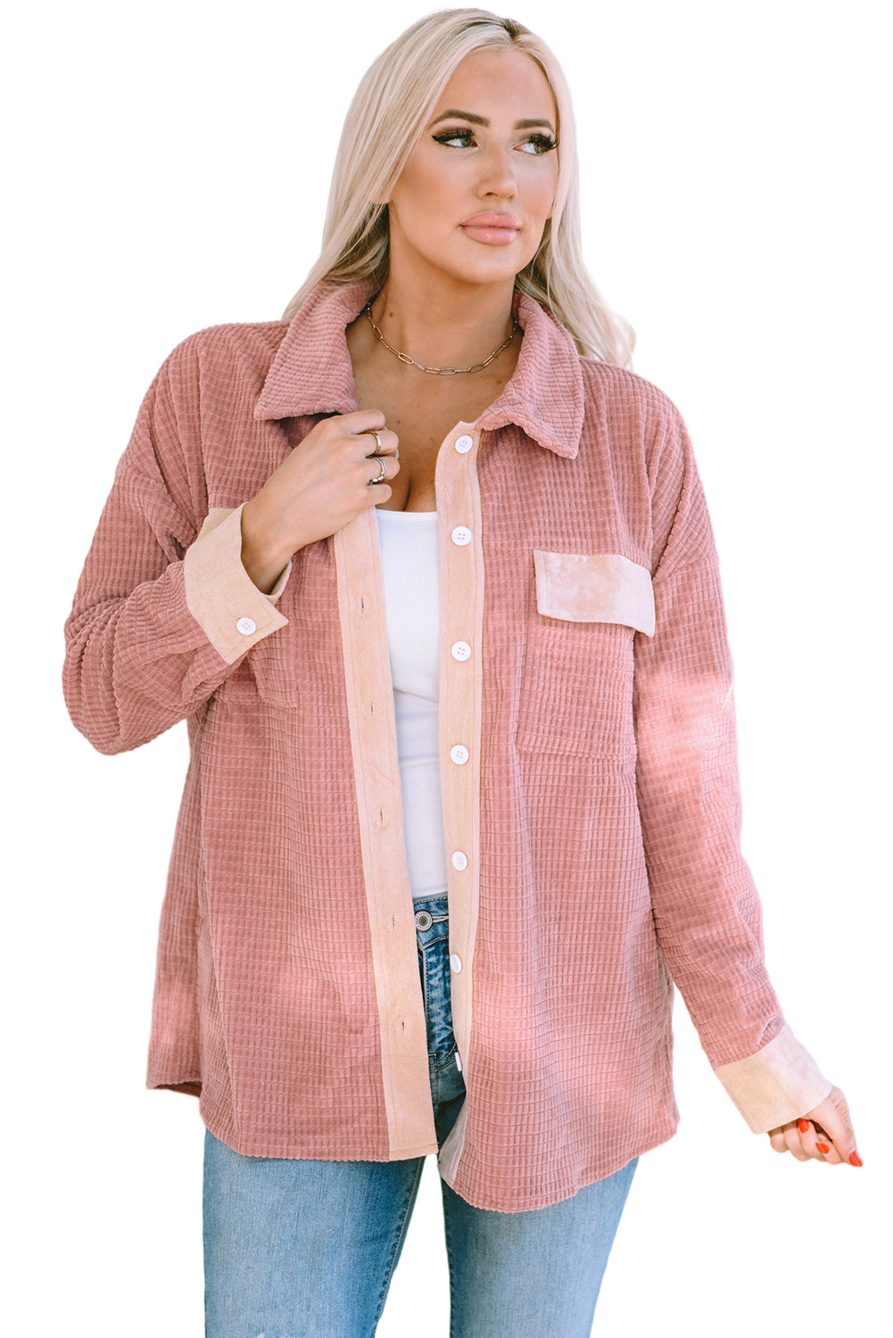 Peach Blossom klepzakken Drop Shoulder getextureerde shacket