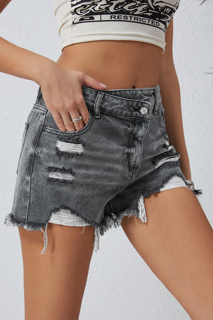 Hemelsblauwe denim shorts met hoge taille en gekruiste taille