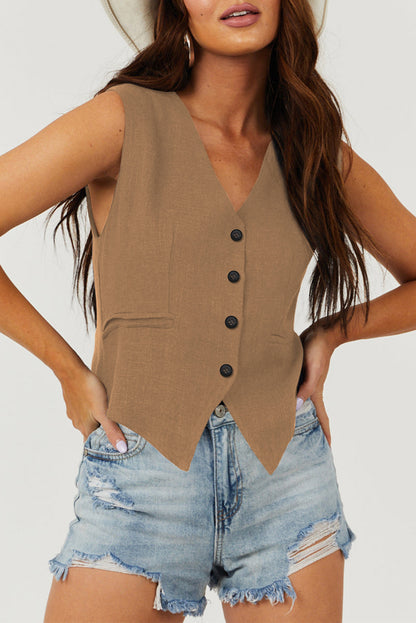 Wit effen kleur knoopsluiting V-hals pak vest