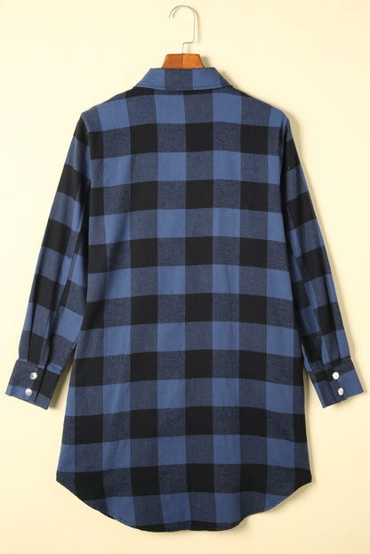 Brown Turn-down Collar Plaid Shirt Coat