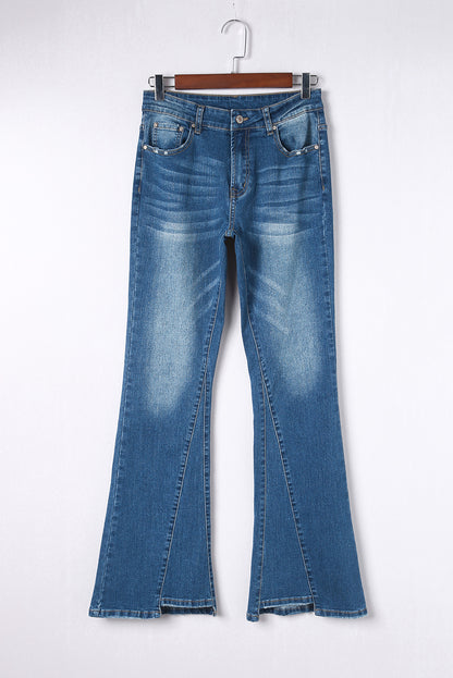 Hemelsblauwe medium wash high rise flare jeans