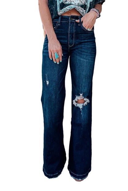 Echte Teal High Rise Ripped Bell Bottom Jeans