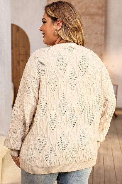 Abrikoos Plus Size Gebreid Uitgehold Knoopsluiting Cardigan