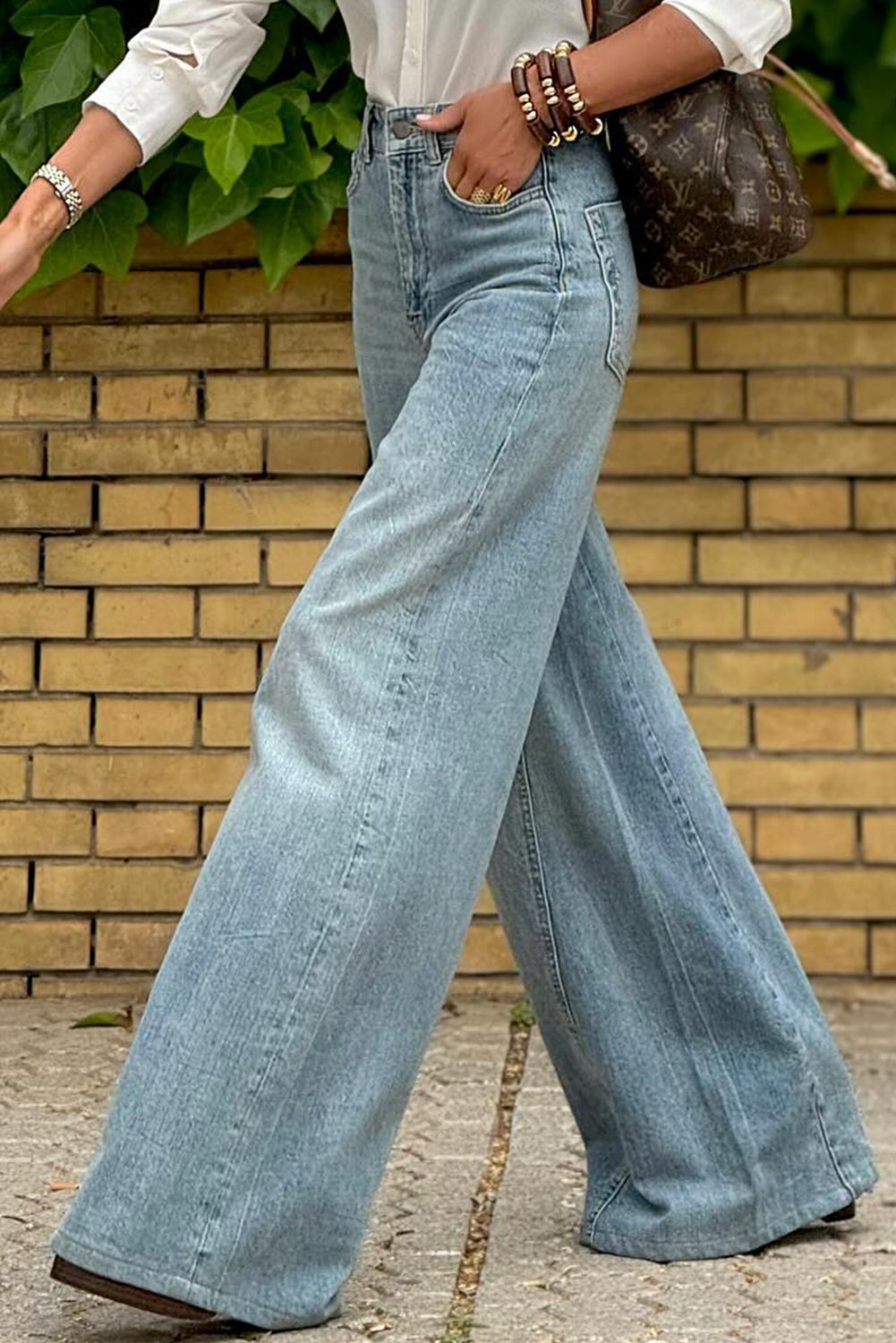 Dusk Blue Acid Wash Extra Wide Leg High Waist Lange Jeans