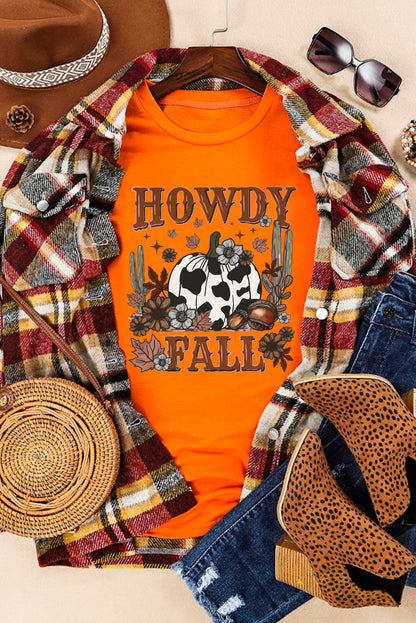 Oranje HOWDY FALL Western Pumpkin Grafisch T-shirt