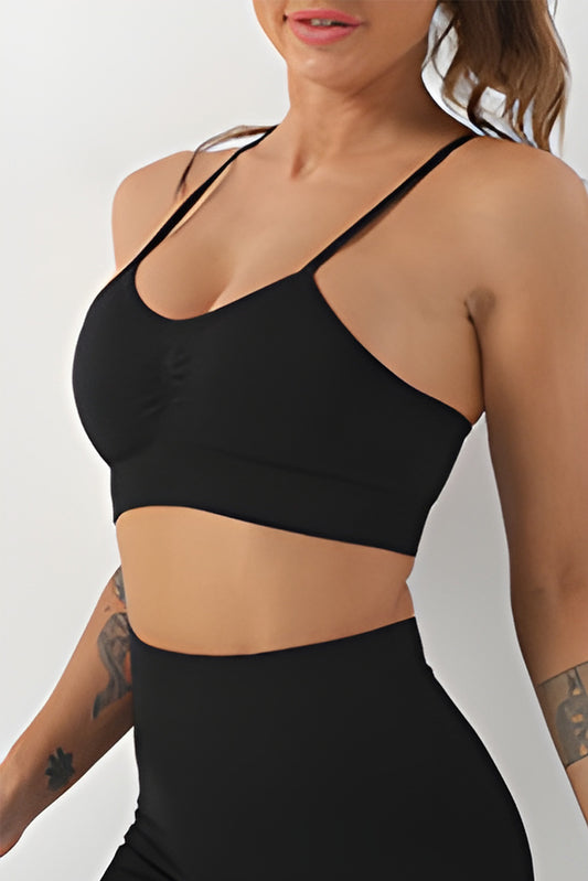 Soutien-gorge de sport noir à bretelles spaghetti réglables