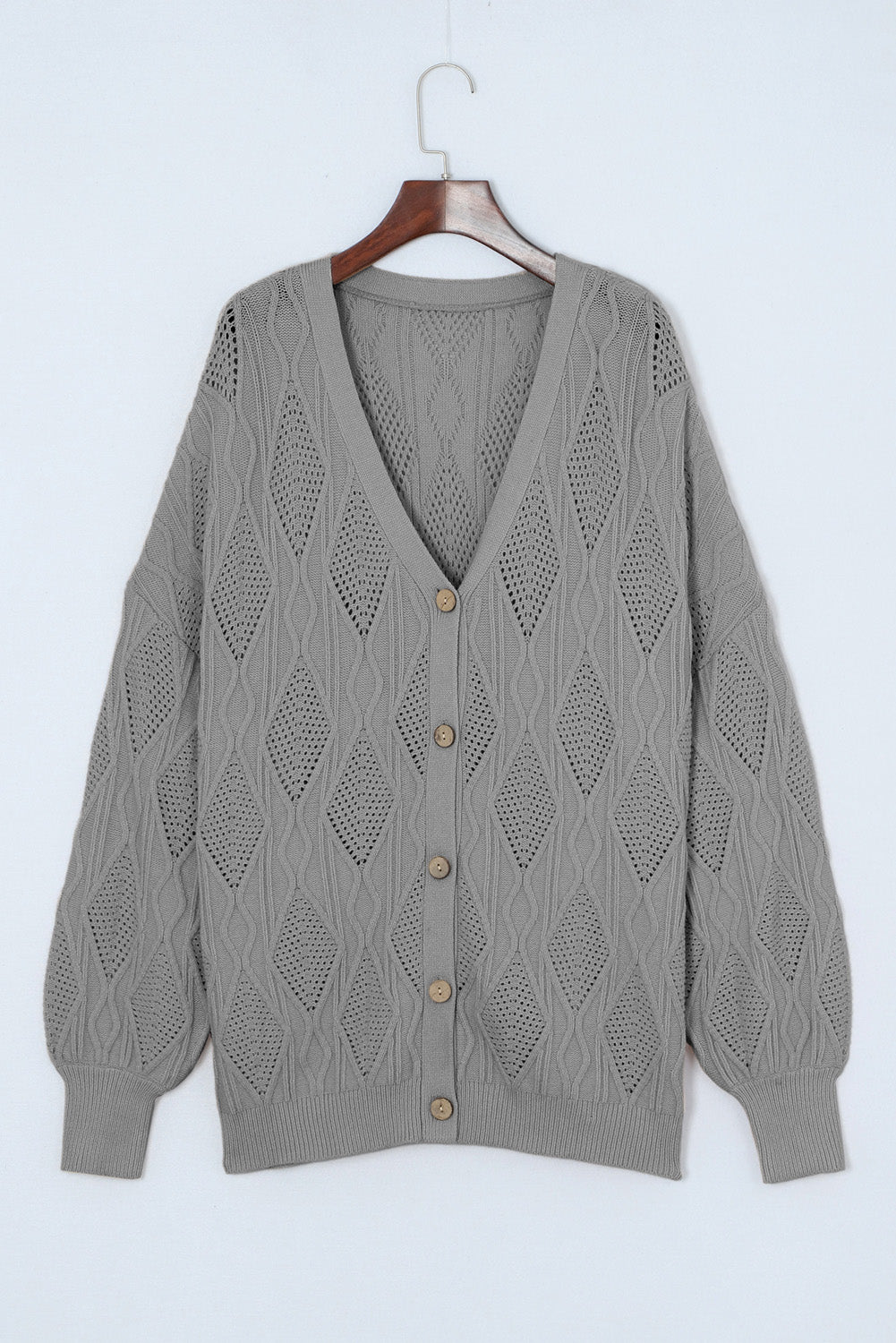 Abrikoos Plus Size Gebreid Uitgehold Knoopsluiting Cardigan