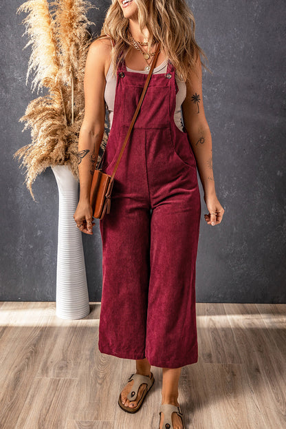 Zwarte effen corduroy overall met wijde pijpen