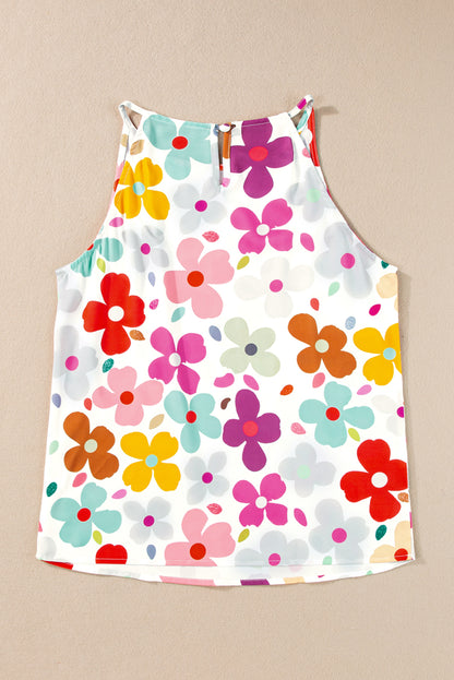 Wit schattig bloemenprintvest