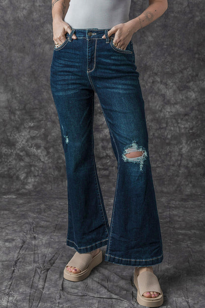 Echte Teal High Rise Ripped Bell Bottom Jeans