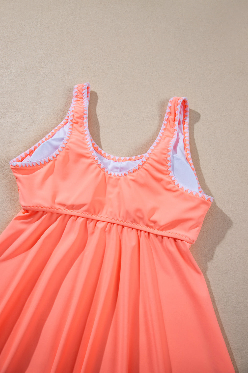 Fresh Salmon Contrast Trim Ruffled Peplum Top Tankini Swimsuit