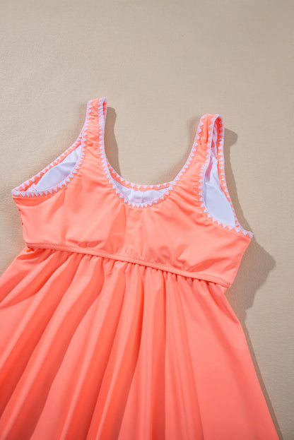 Fresh Salmon Contrast Trim Ruffled Peplum Top Tankini Swimsuit