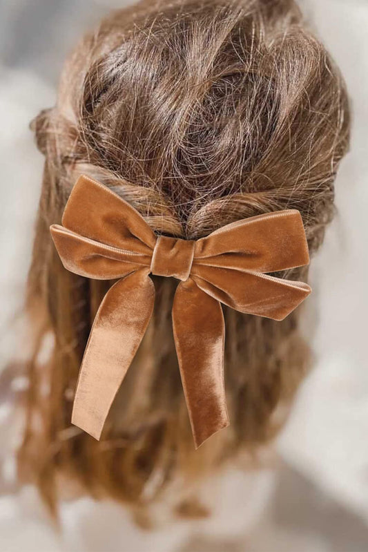 Pince à cheveux tendance pour fille française avec nœud en velours marron