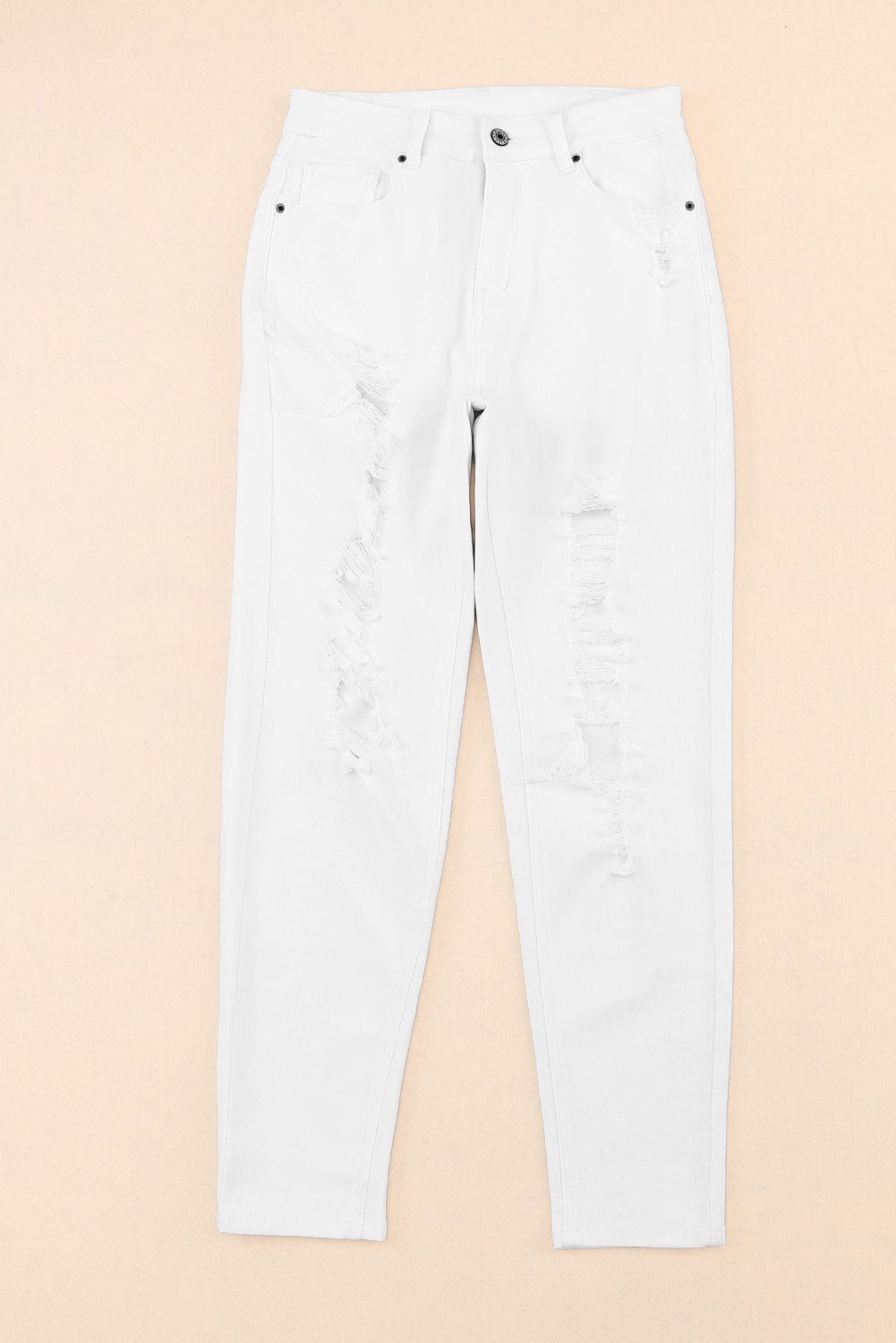 Witte gescheurde jeans met hoge taille en scheuren