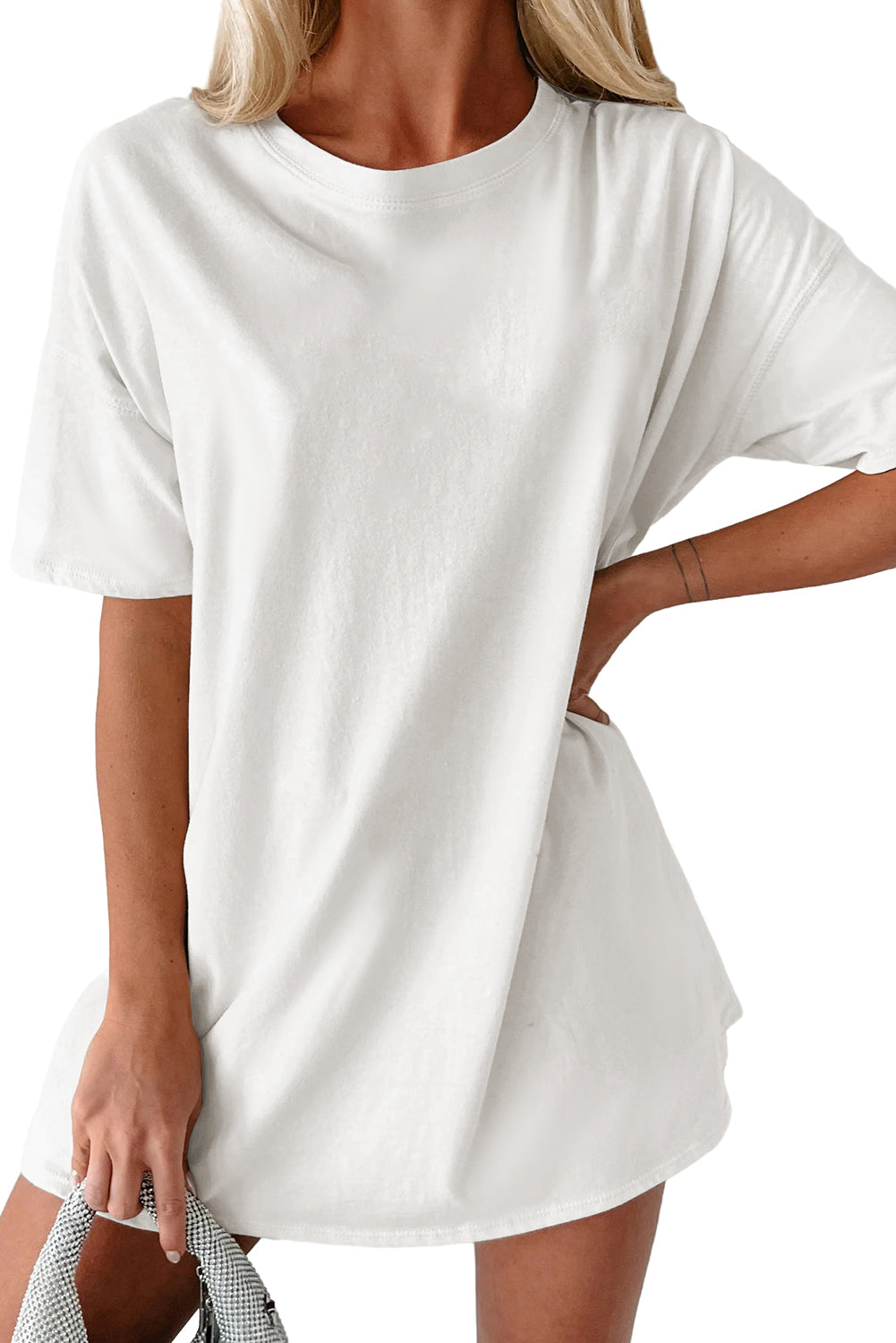 Zwart effen ronde hals basic tuniek T-shirt