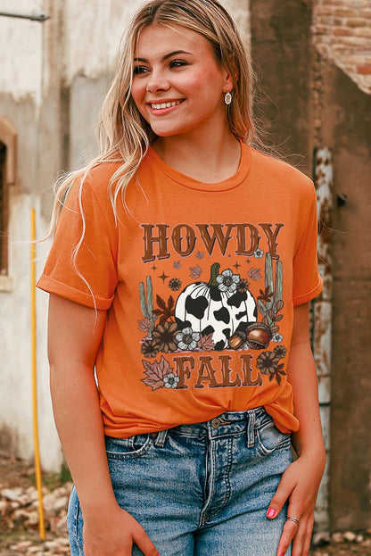 Oranje HOWDY FALL Western Pumpkin Grafisch T-shirt