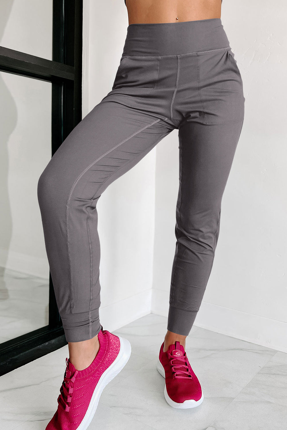 Medium Grey Exposed Seam High Waist Pocketed Joggers