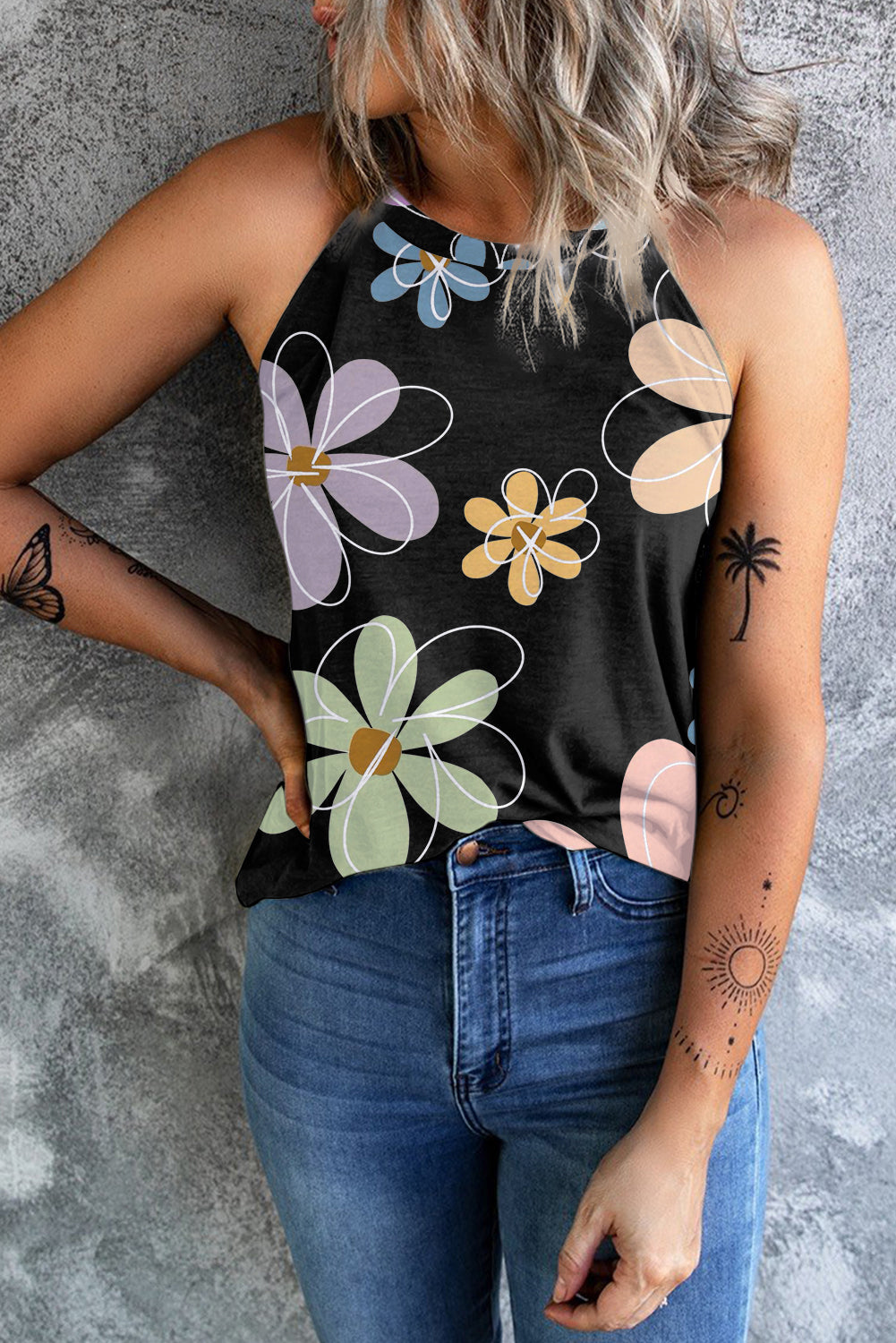 Beige Sweet Floral Tank Top