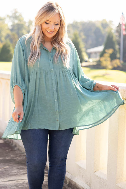 Groene 3/4 mouw plus size tuniek top