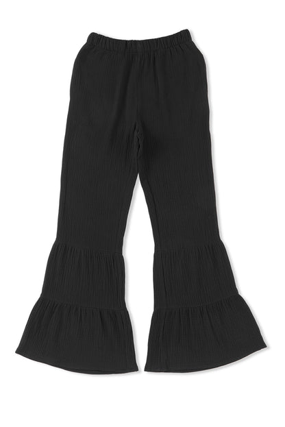 Zwarte getextureerde hoge taille gerimpelde broek met bell bottom