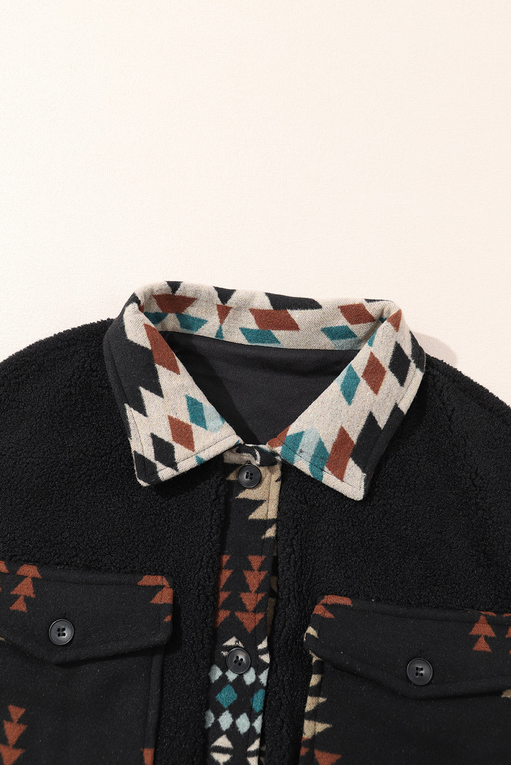 Zwarte Western Aztec Print Accent Fleece Shacket