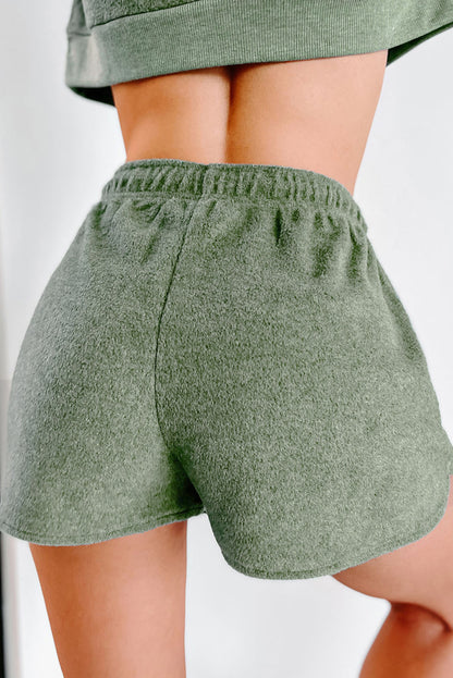 Groene fleece tweedelige cropped pullover en shorts set