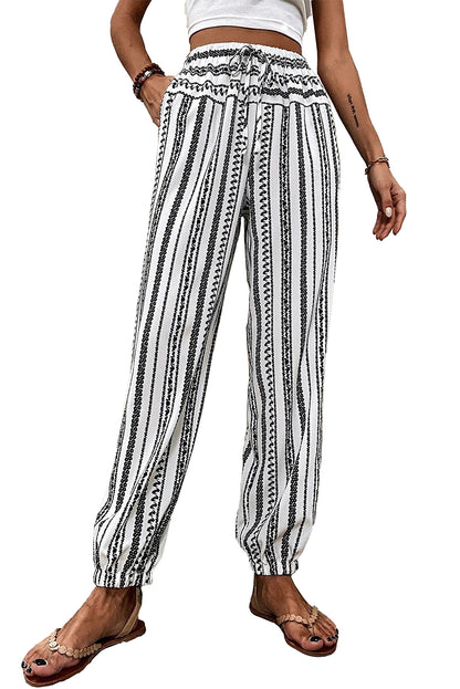 Zwarte gestreepte Boho gestreepte print casual broek