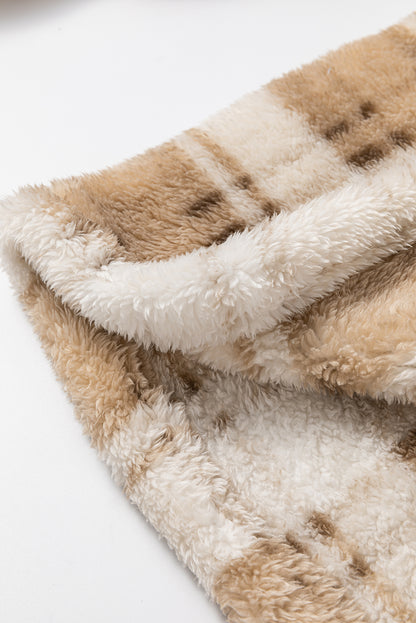 Khaki Sherpa Plaid-jas met knoopsluiting en zakken