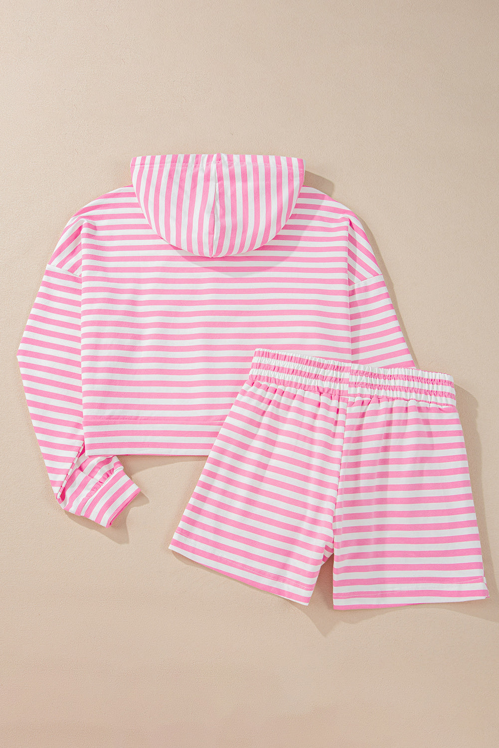 Roze gestreepte kangoeroezak hoodie en wijde pijpen shorts set