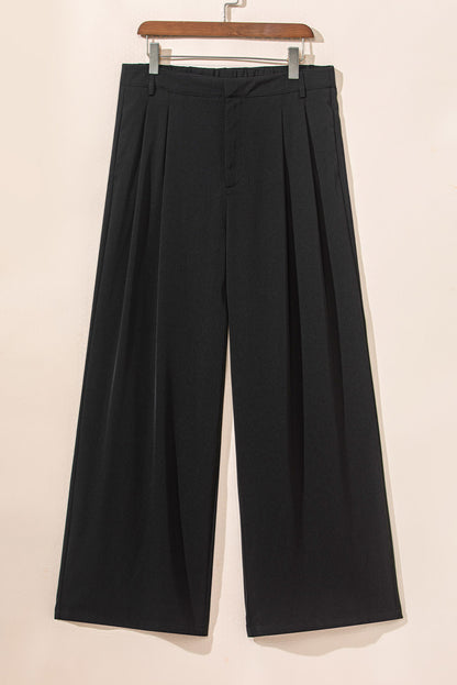 Black Pleated Elegant Wide Leg Pants