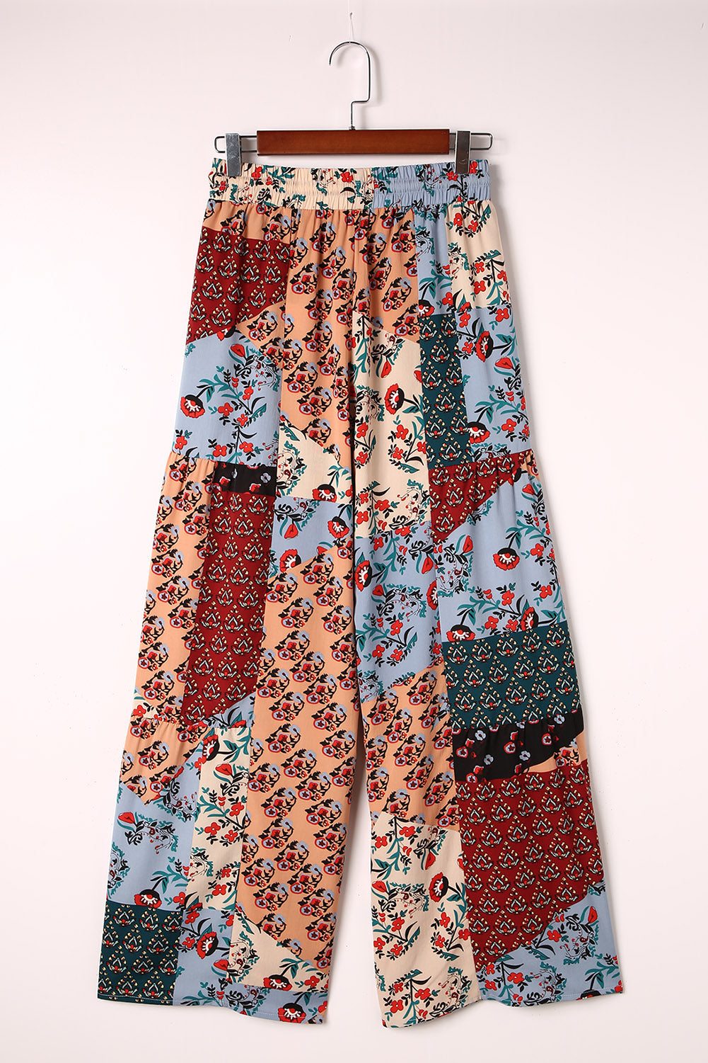 Gele Boho Patchwork Print Trekkoord Wijde Broek