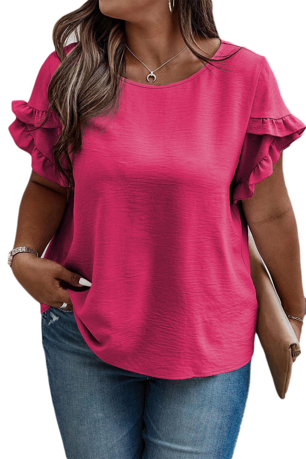 Dark Grey Ruffled Short Sleeve Plus Size Top