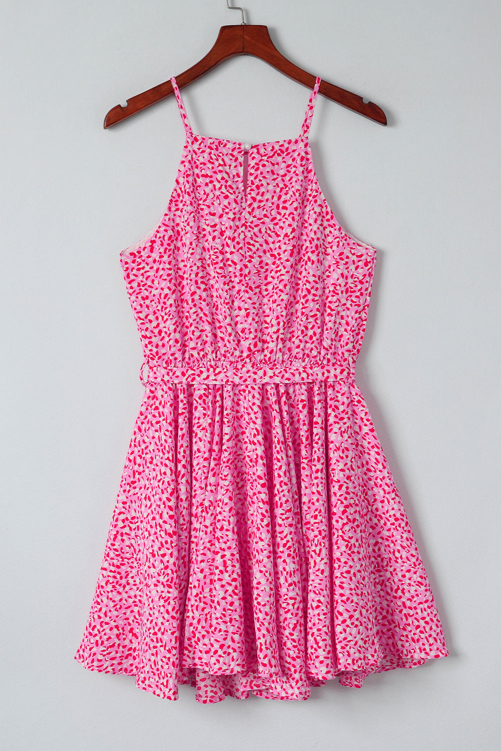 Roze luipaardprint mouwloze mini-jurk met tailleband