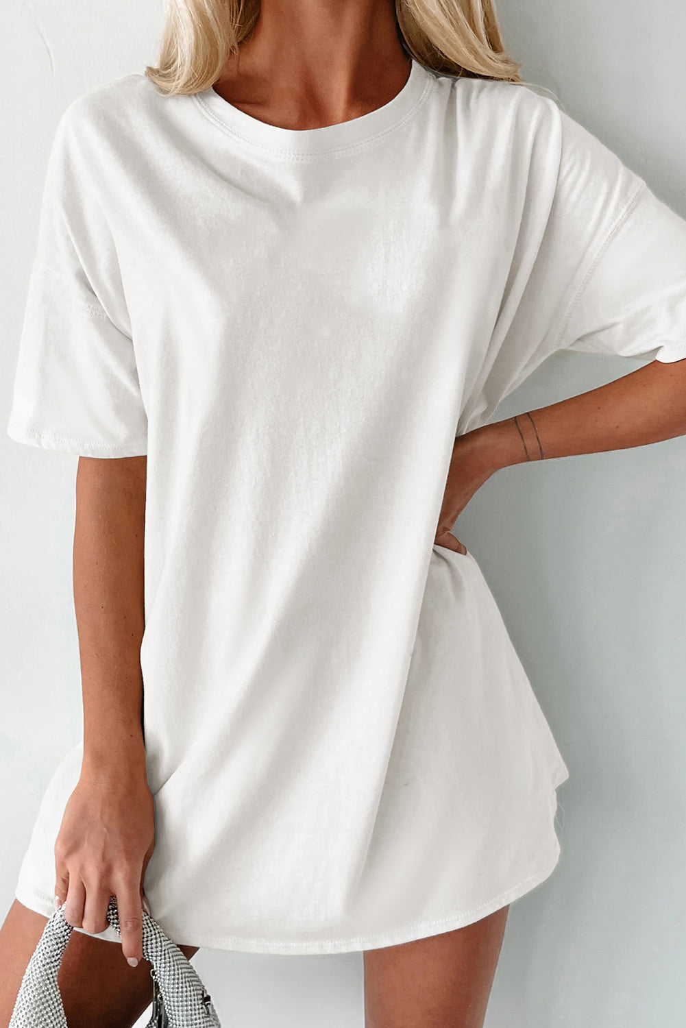 Zwart effen ronde hals basic tuniek T-shirt