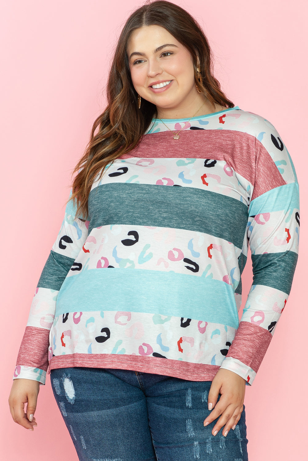 Groene Plus Size Colorblock Pullover Top